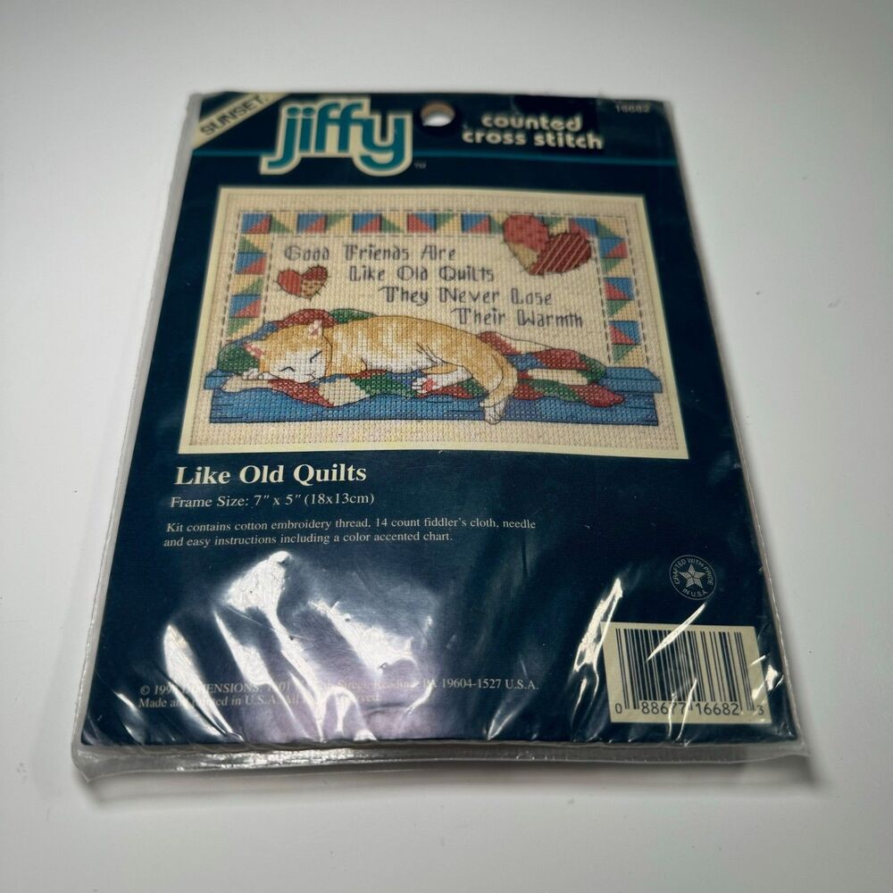 Sunset Jiffy Counted Cross Stitch Kit - Like Old Quilts - Cat NIP Vintage 7x5"